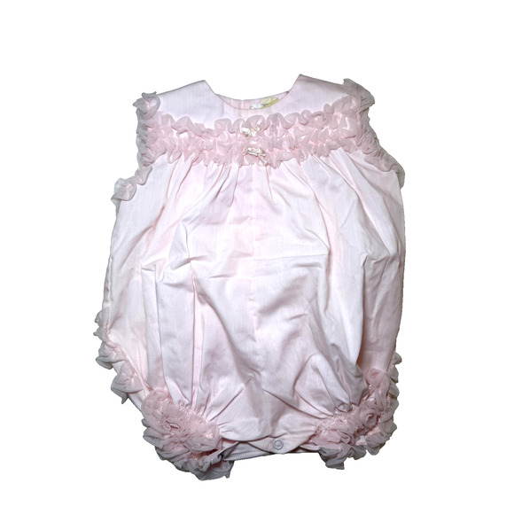 Bryan Baby Romper Girls 12-18 m Pink Ruffle Sleeveless Bubble Suit Vintage Style - Picture 1 of 8